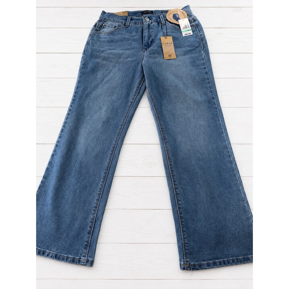 Curve Appeal Women High Rise Flare Ankle Jeans Blue Size 8 3816